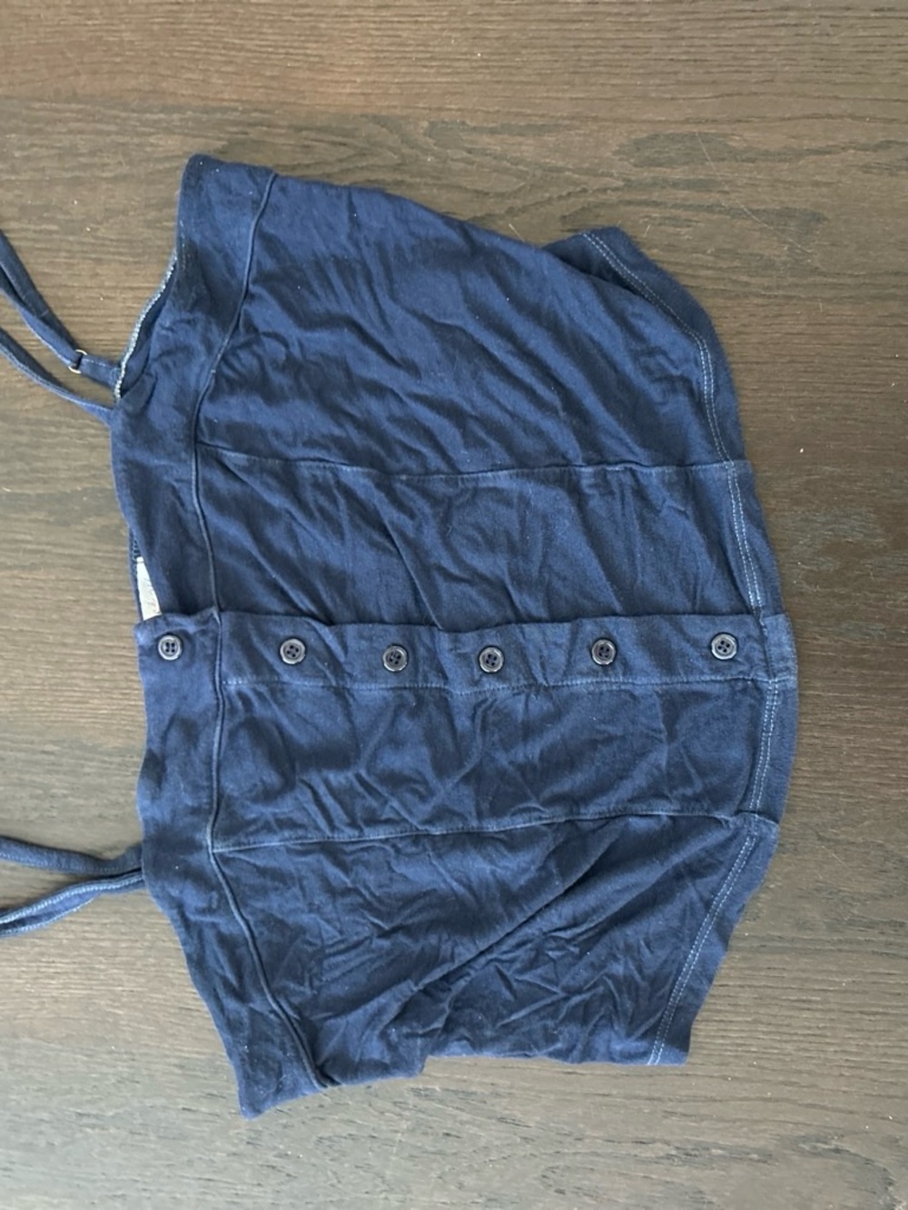 Navy Button-Front Cropped Tank Top